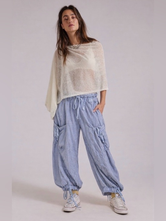 Blue Velvet Pants - Blue Velvet Breana White Blue Striped Balloon Cargo Pants Boho Coastal Parachute